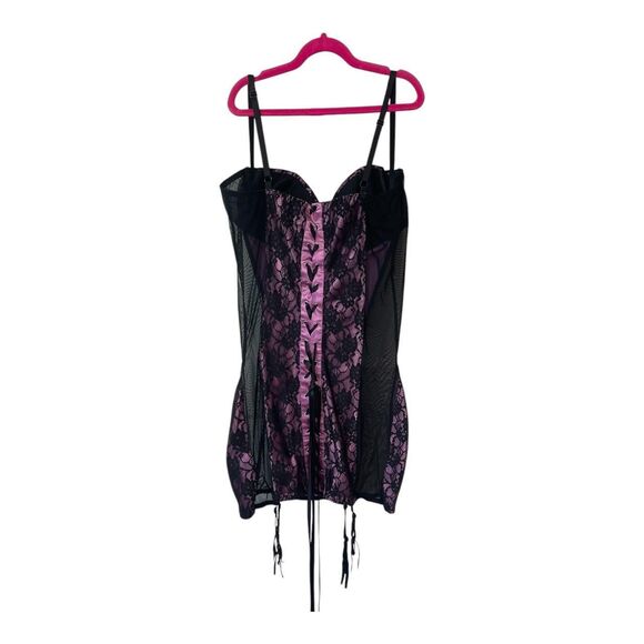 Seduction Purple Lilac/Black Lace-up Back Mesh Corset XL - Picture 3 of 8